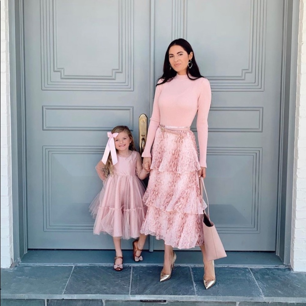 RACHEL PARCELL Pink Snake Print Tier Pleated Skirt